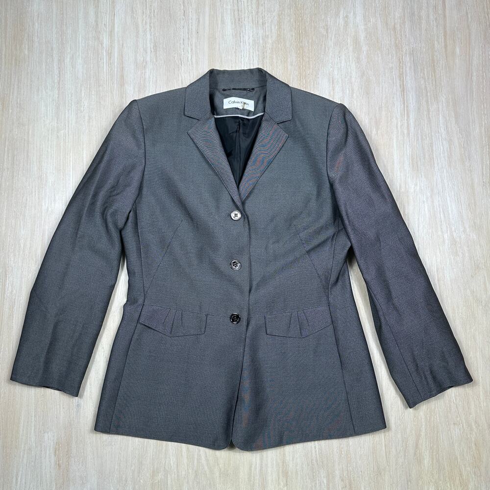 Calvin Klein Gray 3-Button Office Work Carreer Corporate Lined Blazer Jacket 10